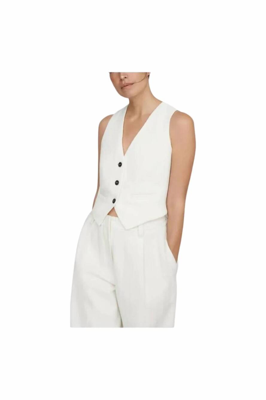 NEW BRUNELLO CUCINELLI women's linen blend waistcoat in off-white